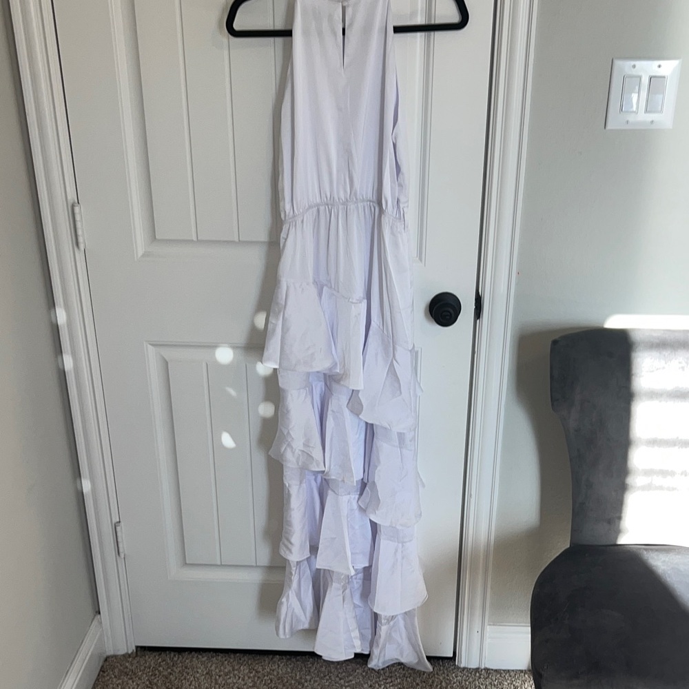 Petal & Pup Beautiful Annalise Ruffle Satin Dress White Maxi Dress Sz 4! - Picture 9 of 14